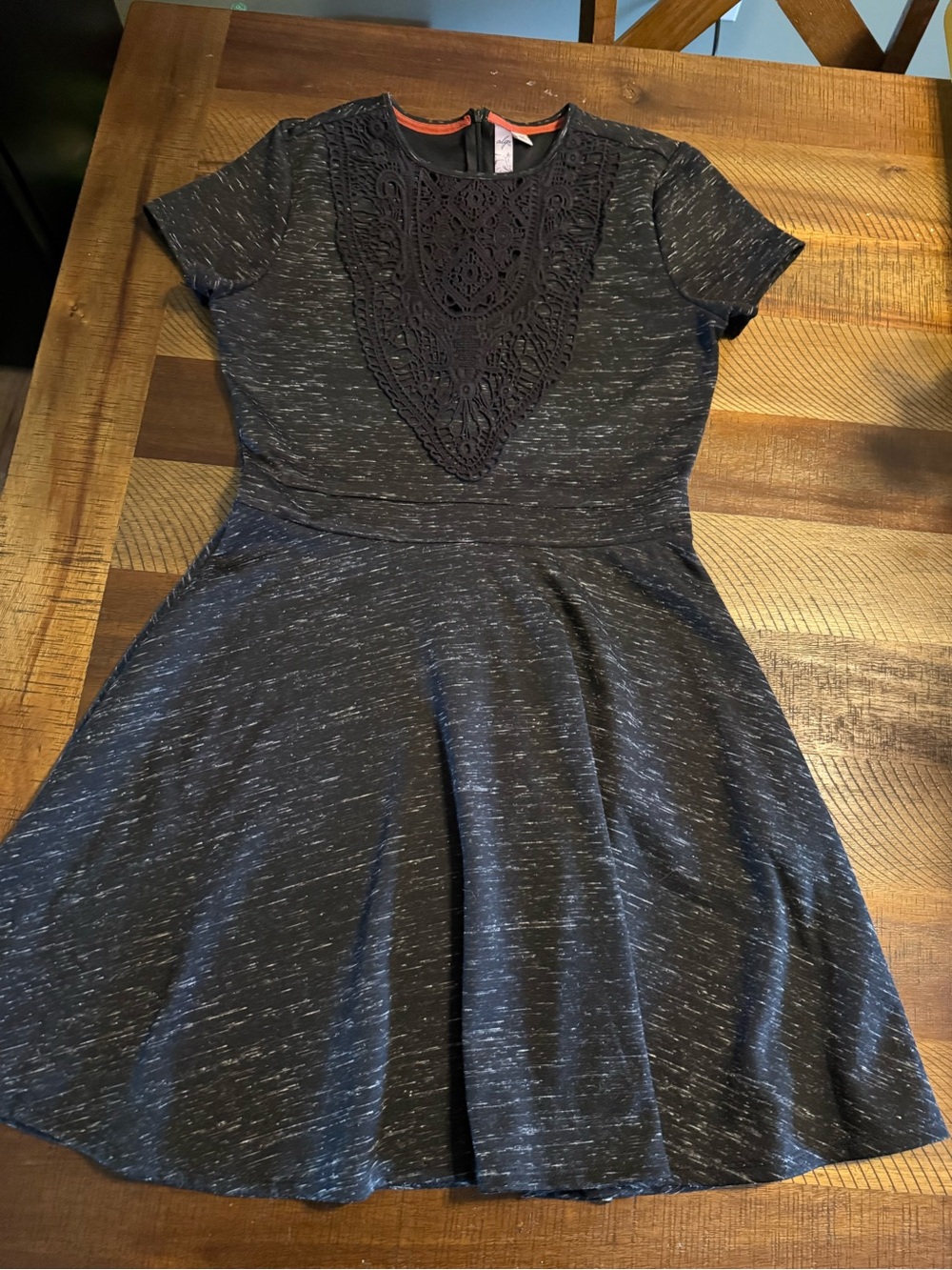 Alya Black Speckled Fit-and-Flare Dress with Crochet Bib